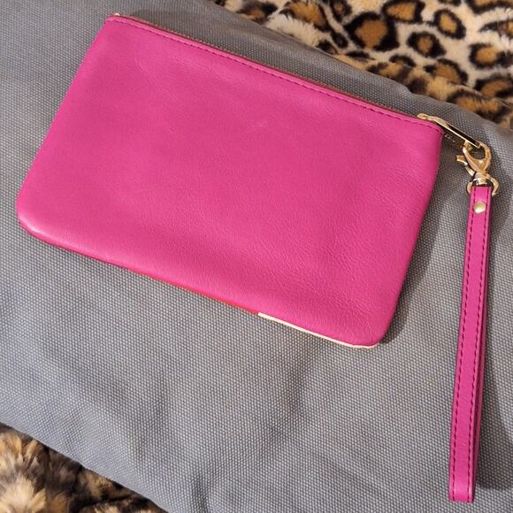 Fossil Wristlet 7" x 5" Red Fuschia Leather Colorblock Clutch Classic Retro - Picture 2 of 9